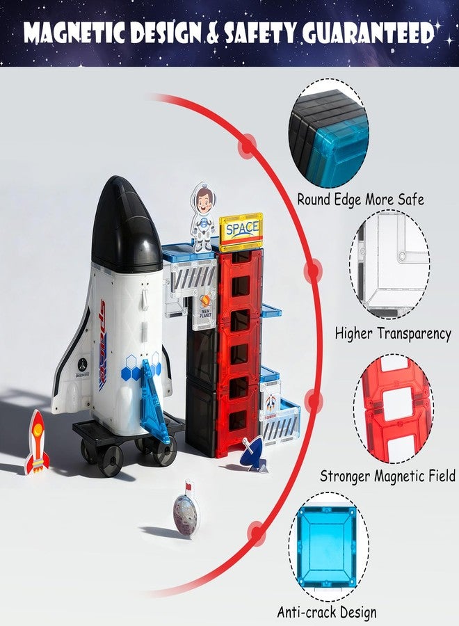 VROGTIK Space Theme Magnetic Tiles Building Set, 30-Piece Construction Toy with Rocket Ship Design, Educational STEM Playset for Kids - Image 5